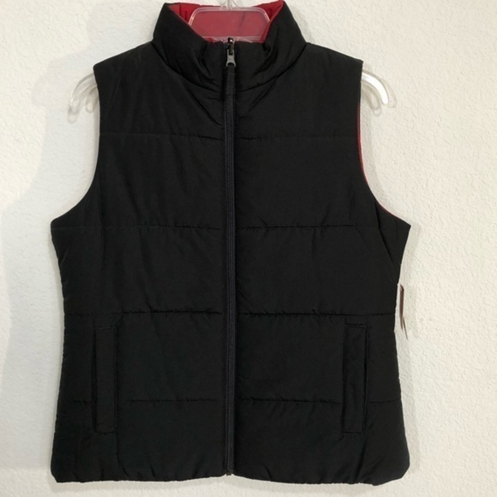 Merona Reversible Puffer Vest  Red Black  High Collar  Pockets NWT